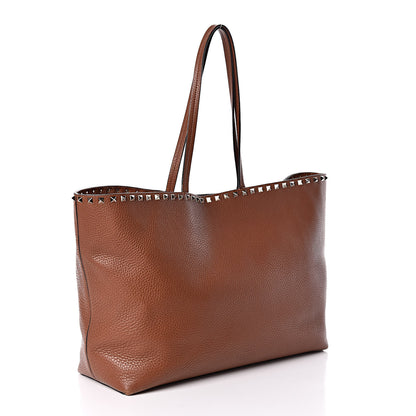 Valentino Garavani Grained Calfskin Rockstud Shoulder Tote Bright Cognac 3 of 15