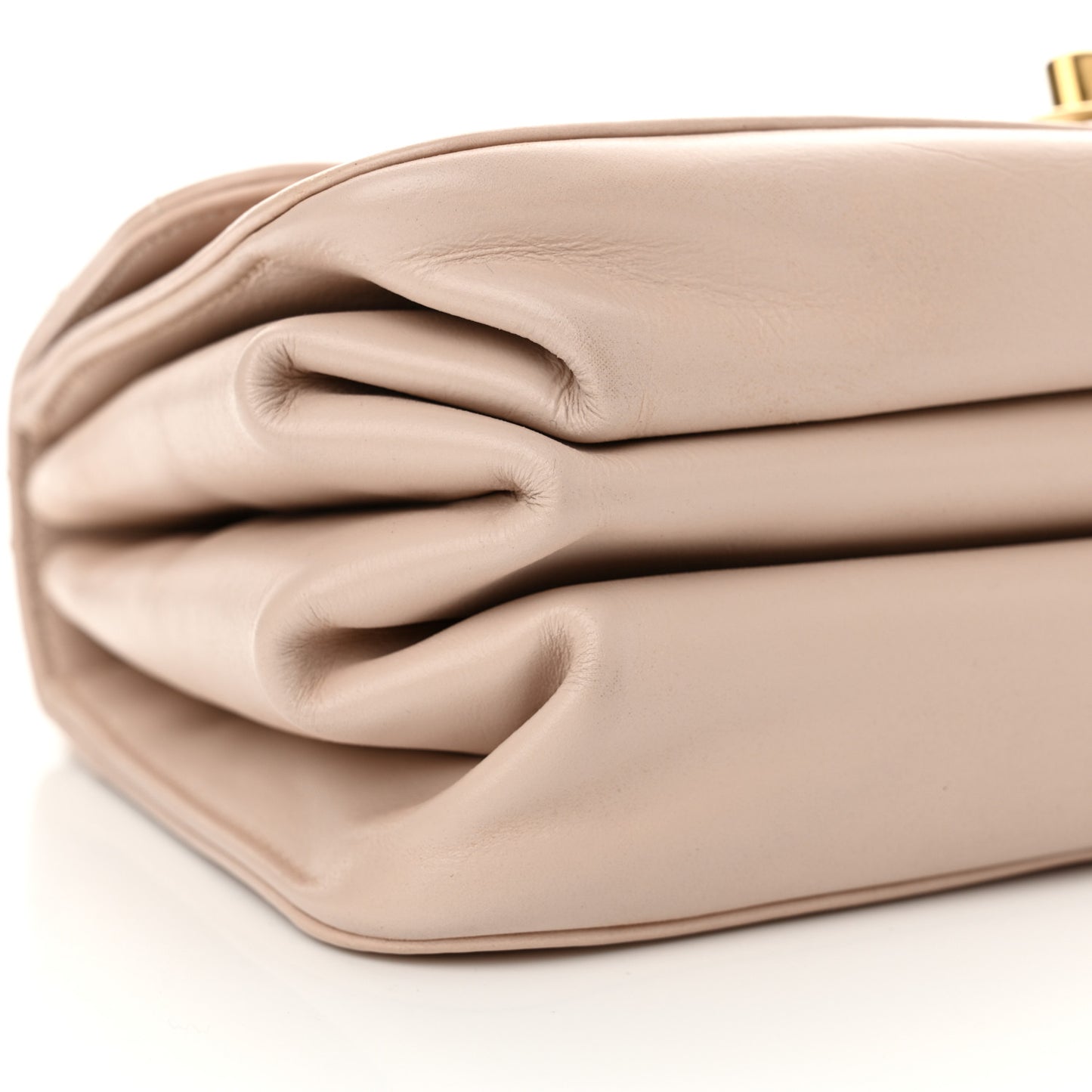 Glazed Calfskin Quilted Small Straight Lined Flap Beige