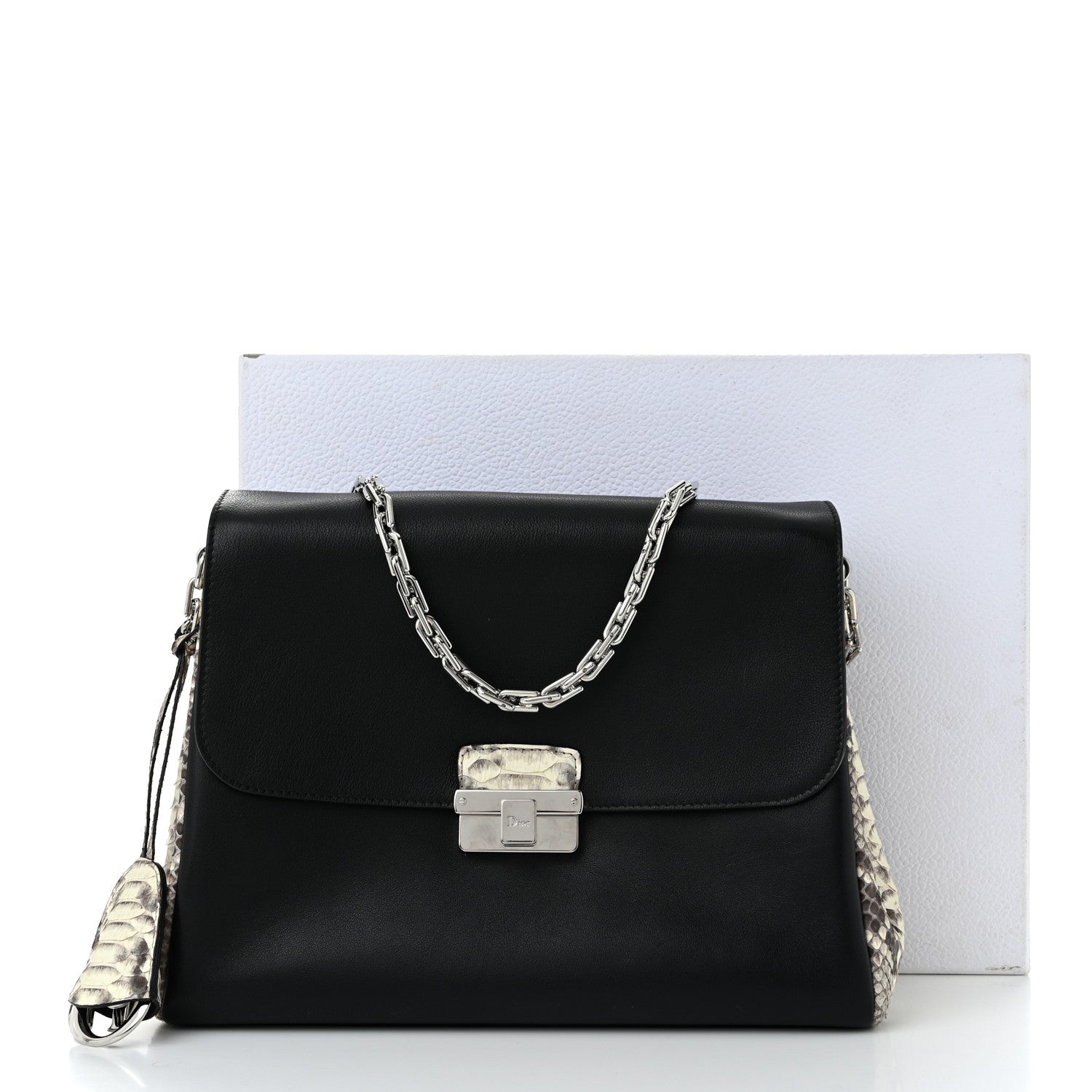 Christian Dior Calfskin Snakeskin Small Diorling Black 11 of 11
