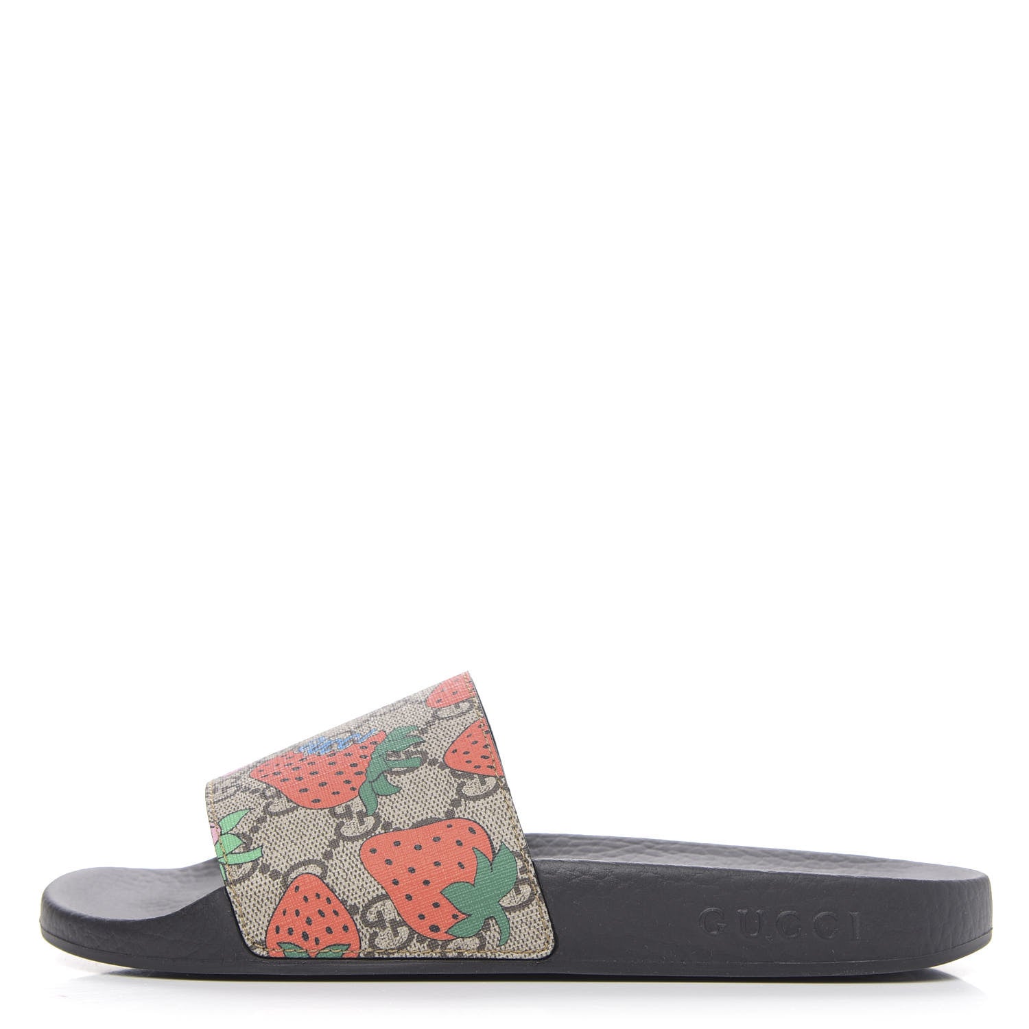 Gucci GG Supreme Monogram Strawberry Slide Sandals 38 Beige Multicolor 1 of 7