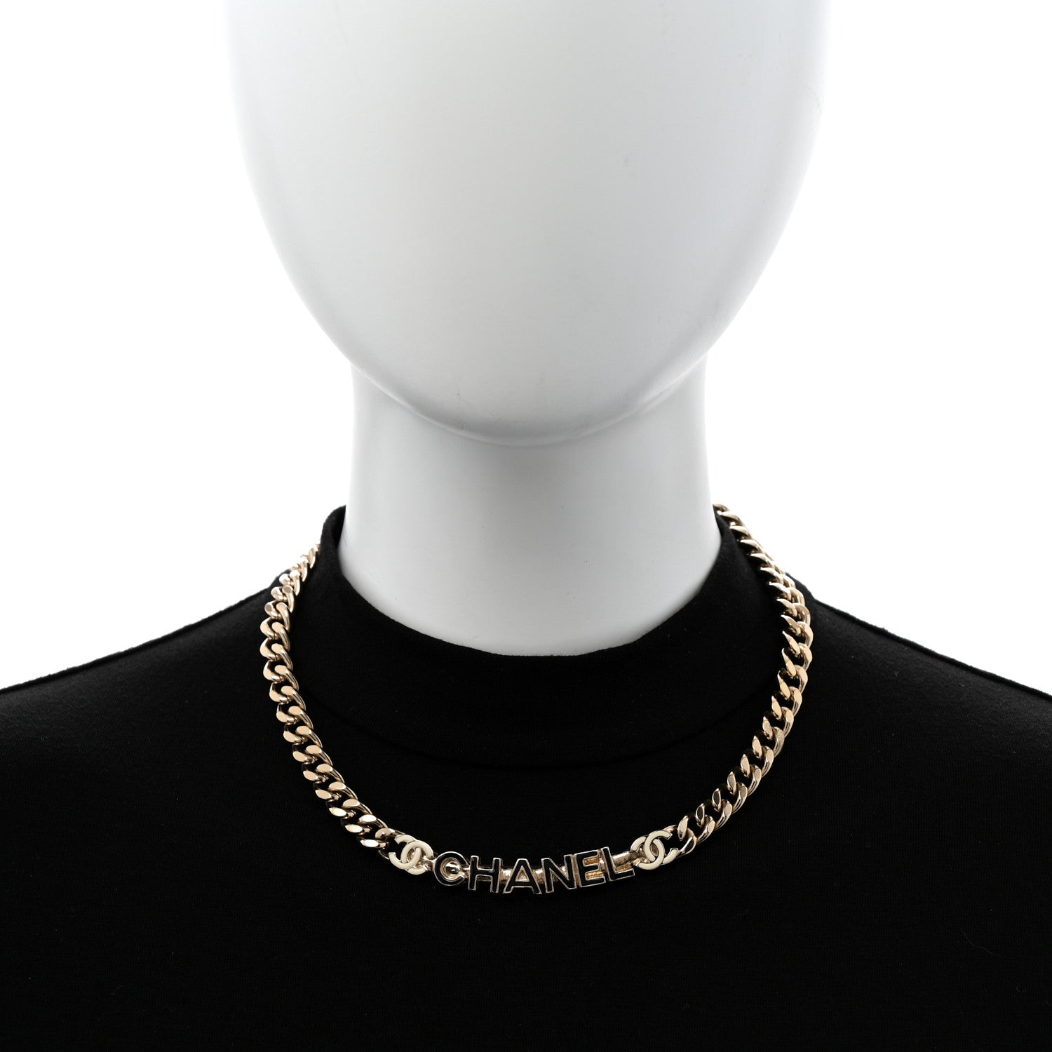 Chanel Enamel Metal Logo Choker Necklace Gold Black White 2 of 6