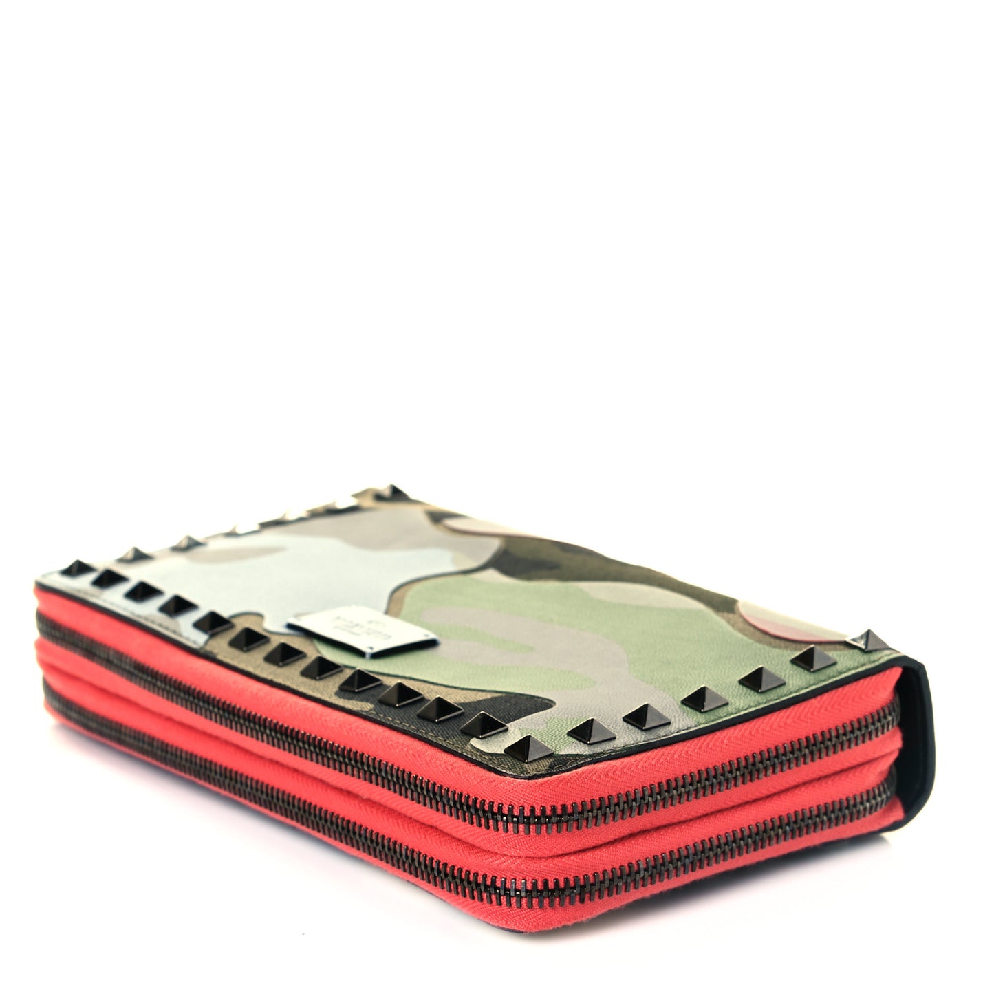 Nappa Canvas Camouflage Rockstud Top Handle Travel Wallet Multicolor