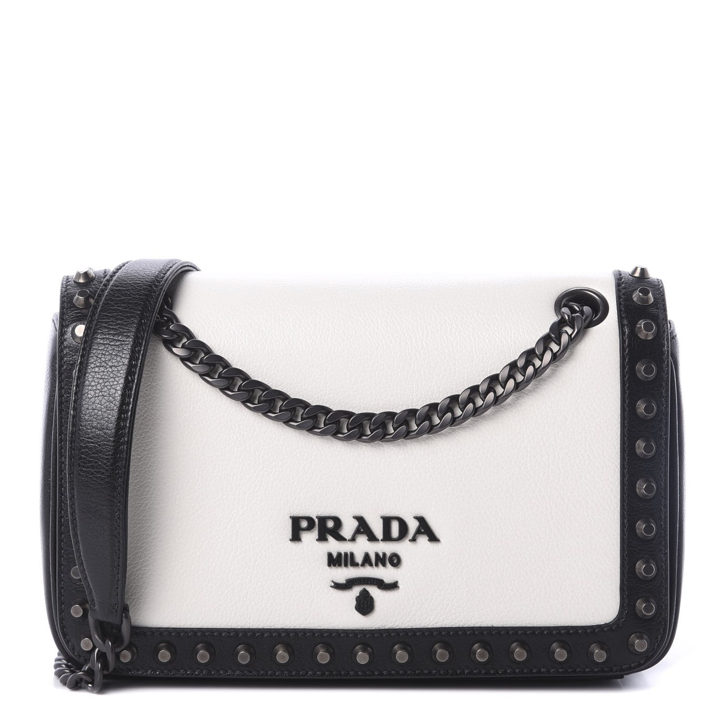 Glace Calfskin Studded Crossbody White Black