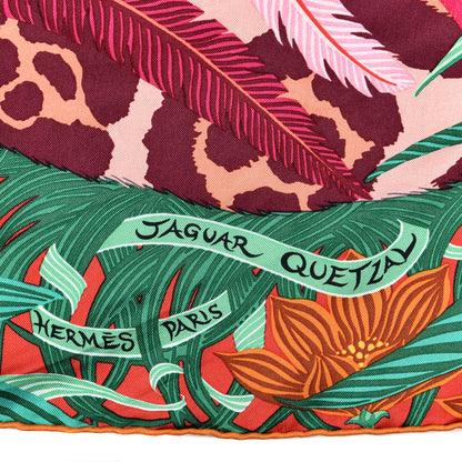 Hermes Silk Jaguar Quetzal Scarf 90 Fuchsia Vert Bordeaux 3 of 4