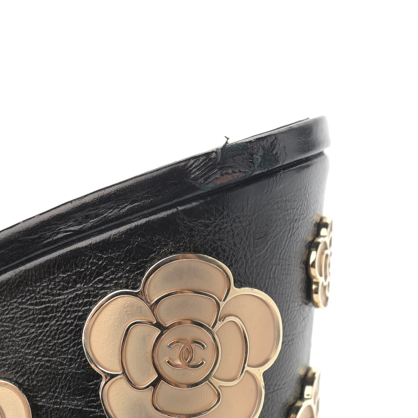 Crumpled Calfskin Camellia Wedge Mules 36 Black