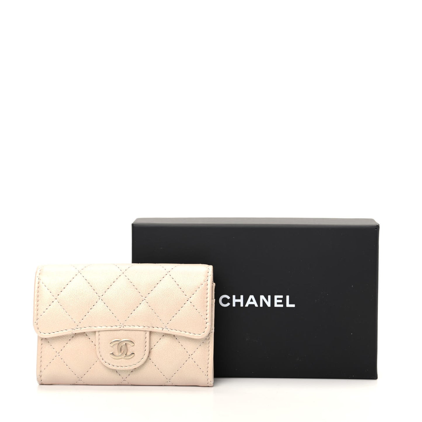 Metallic Lambskin Quilted Flap Card Holder Wallet Gold