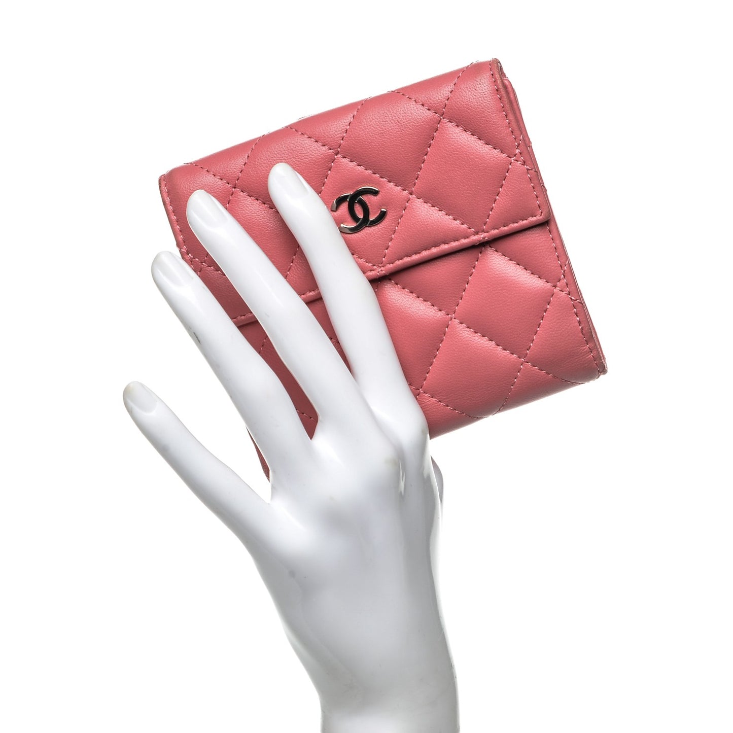 Lambskin Quilted Compact French Flap Wallet Pink