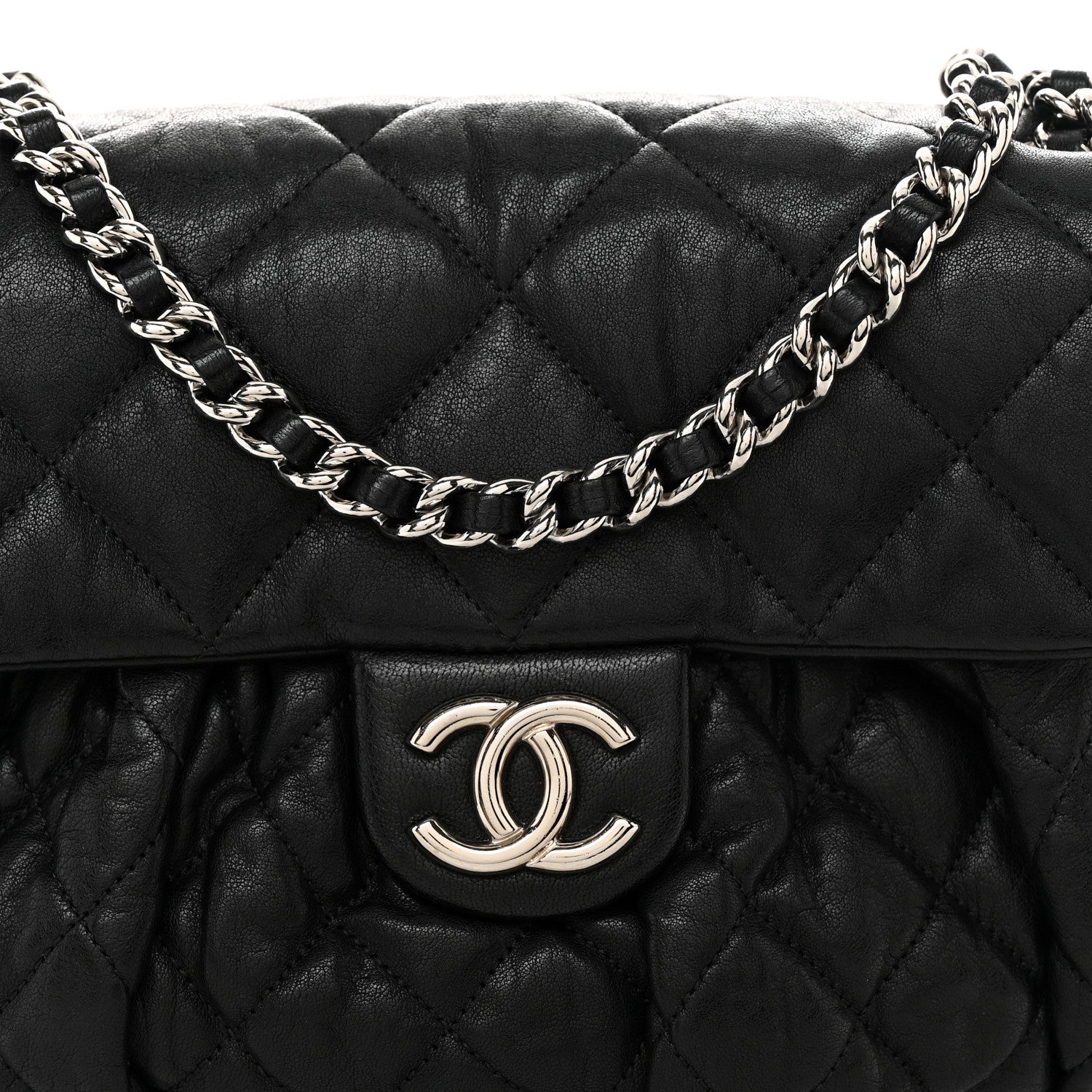 Chanel Washed Lambskin Quilted Medium Chain Around Flap Black 8 of 11