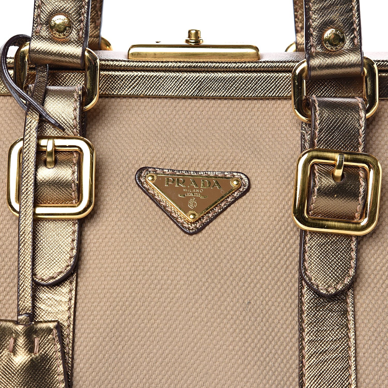Prada Metallic Saffiano Canvas Frame Bag Bronzo 14 of 15
