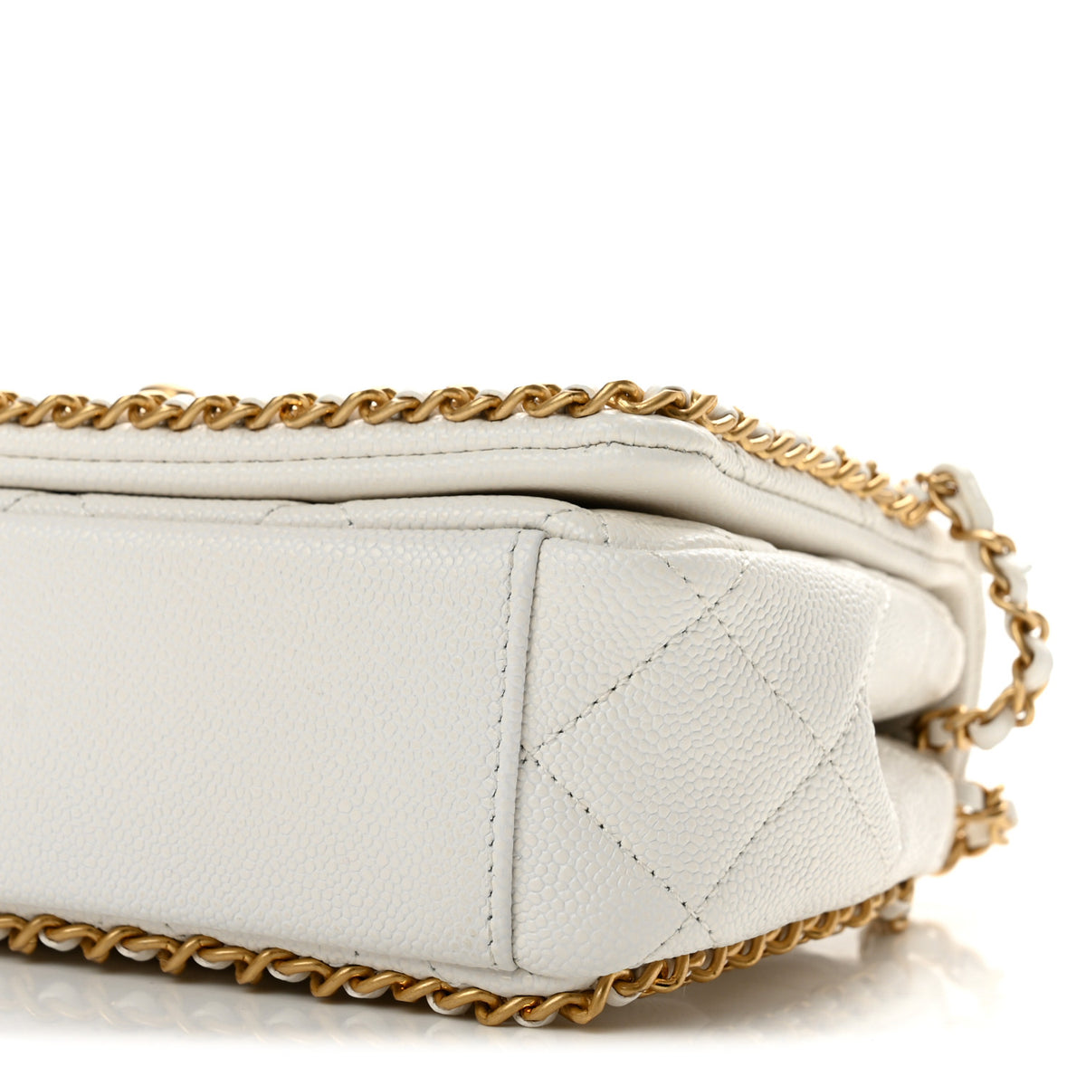 Caviar Quilted Chain Around Flap White