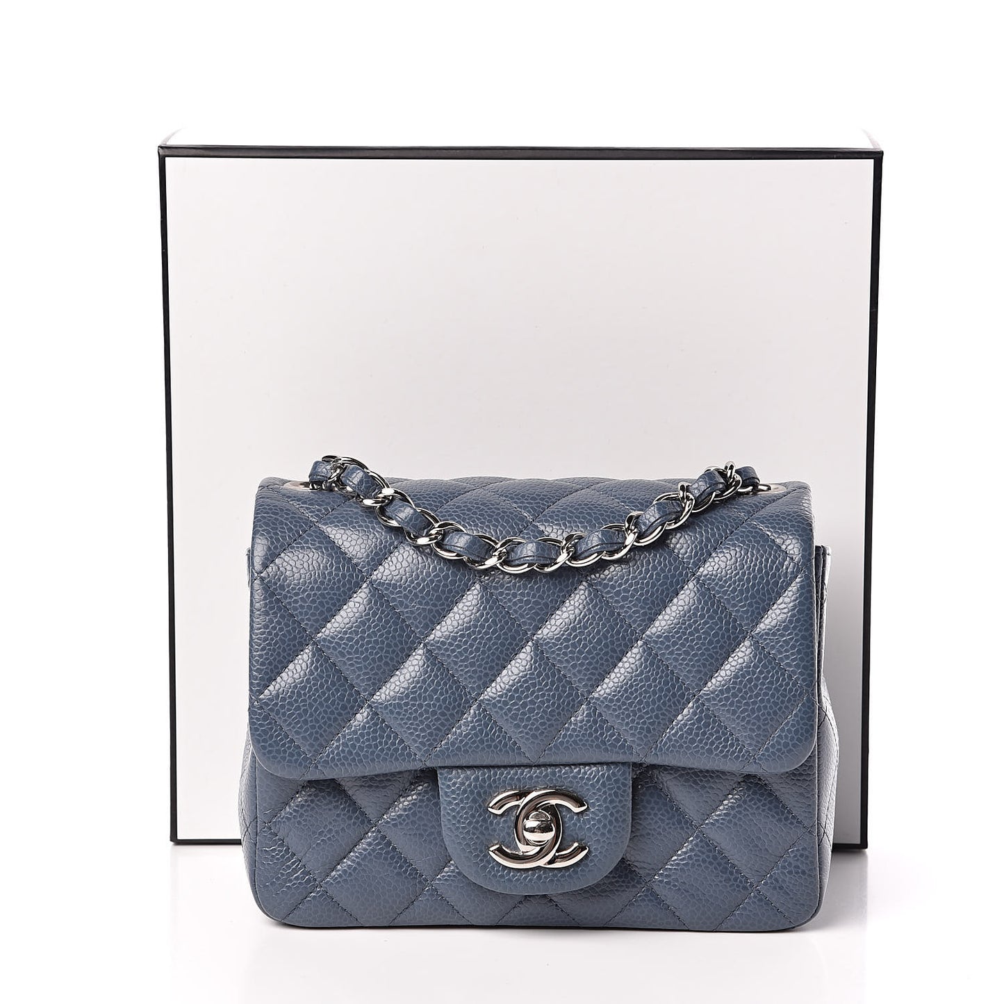 Caviar Quilted Mini Square Flap Dark Blue