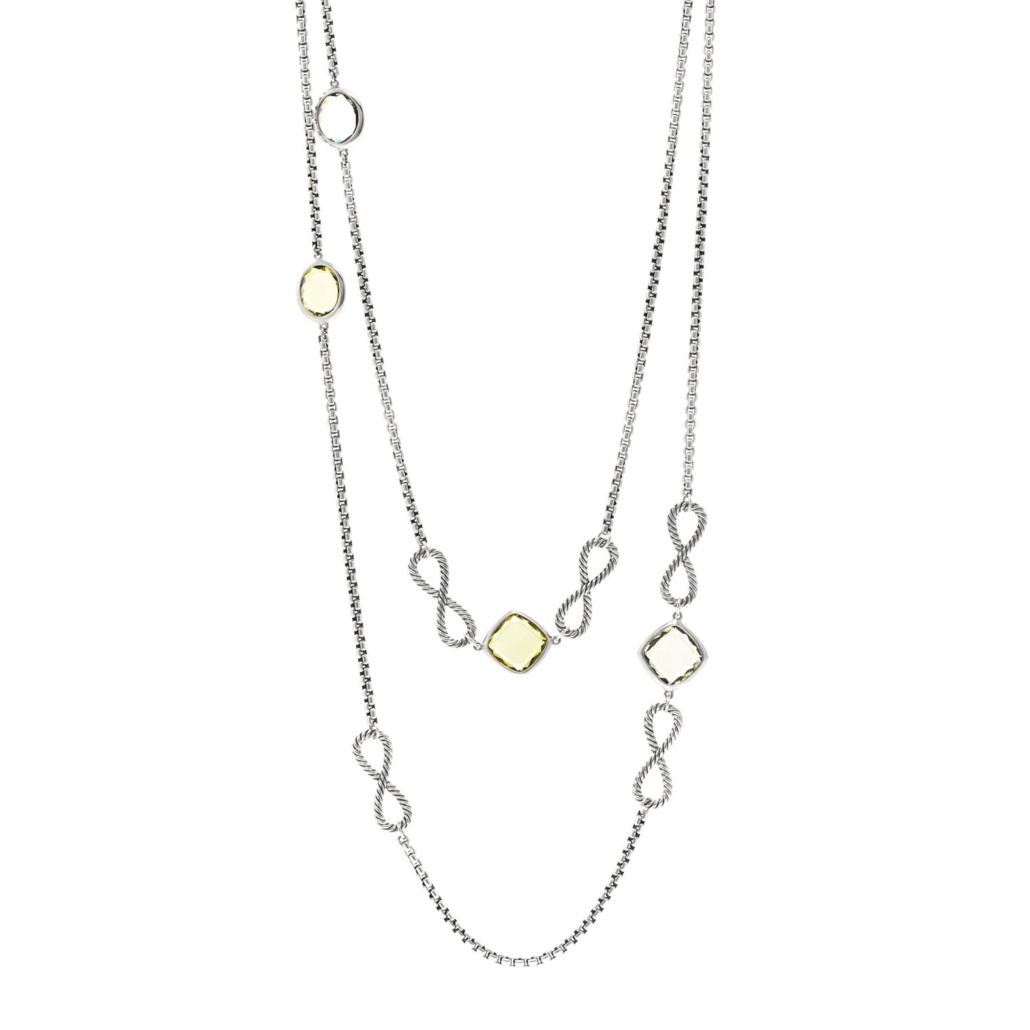 Sterling Silver Prasiolite Citrine Infinity Station Necklace