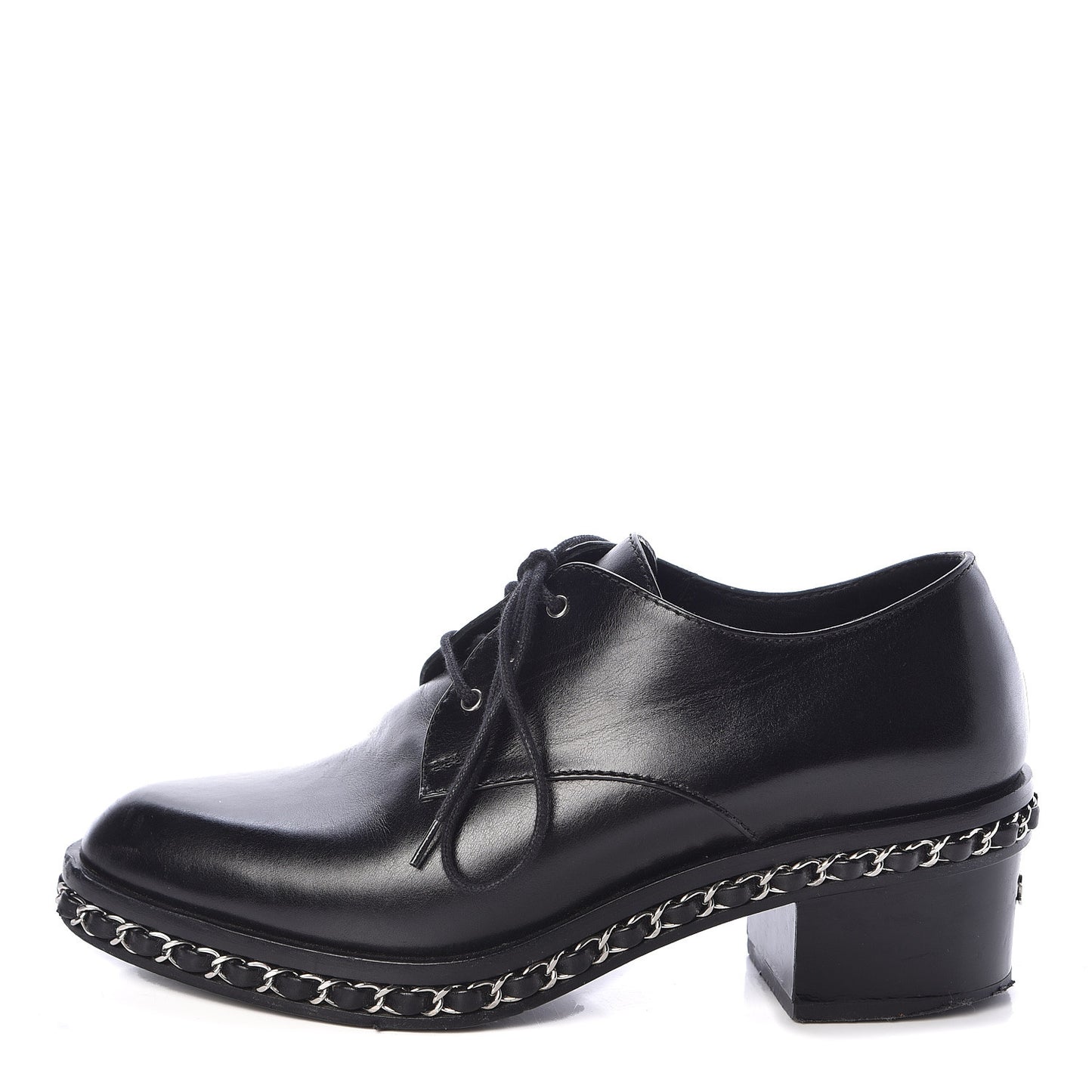 Calfskin Chain Lace Up Oxfords 35 Black