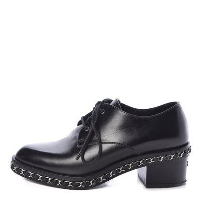 Chanel Calfskin Chain Lace Up Oxfords 35 Black 1 of 10