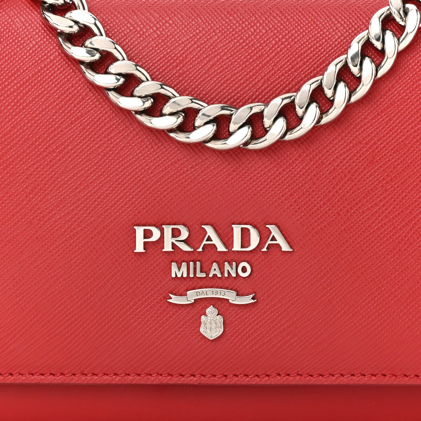 Saffiano Soft Calfskin Chain Crossbody Bag Fuoco
