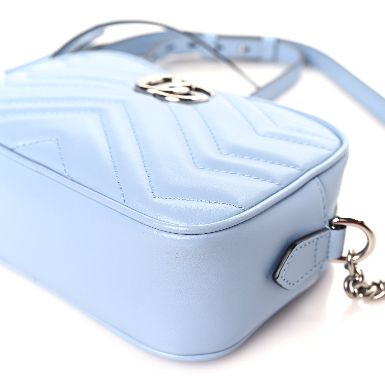 Gucci Calfskin Matelasse Mini GG Marmont Chain Shoulder Bag Porcelain Light Blue 9 of 9