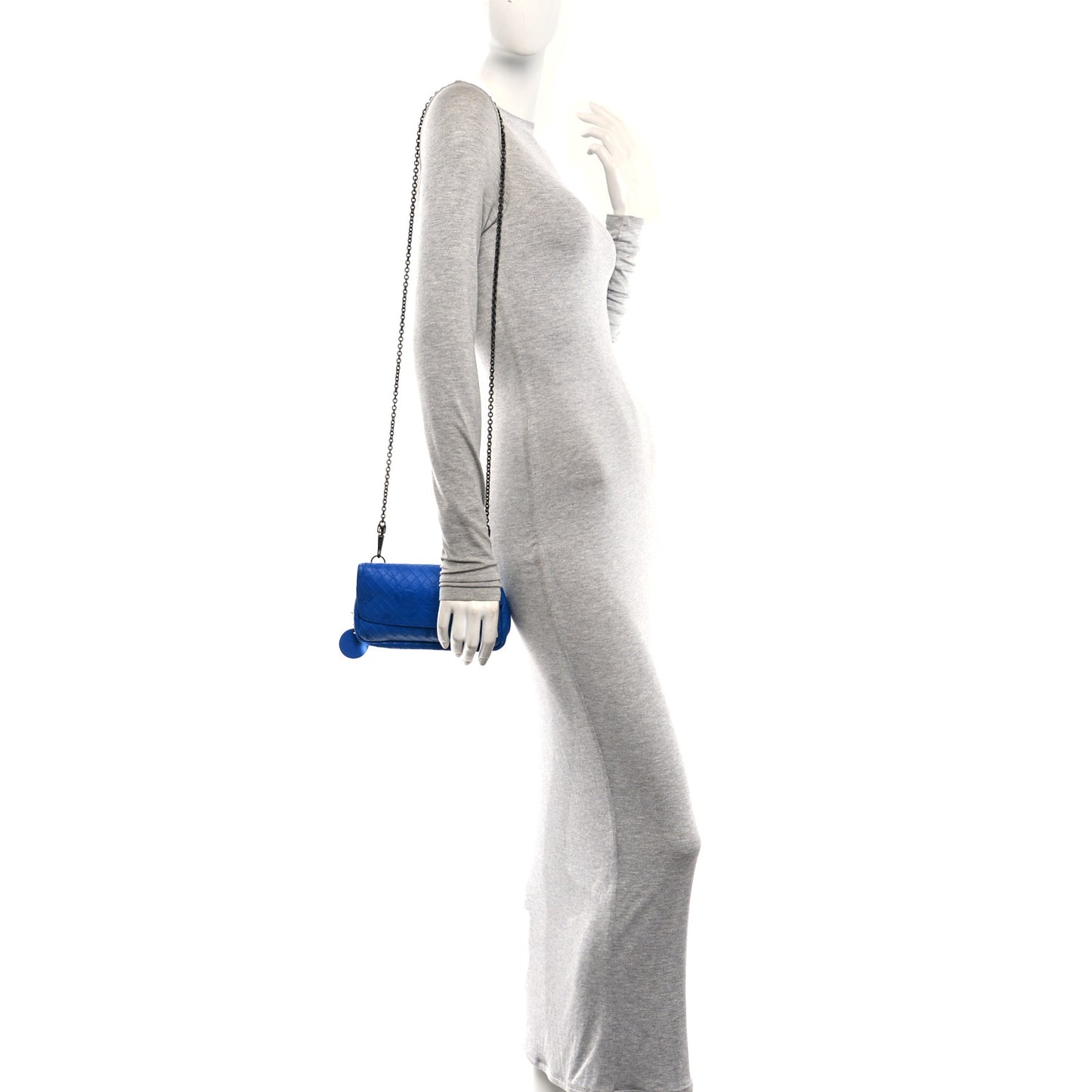 Calfskin Intrecciomirage Embossed Butterfly Small Chain Crossbody Signal Blue