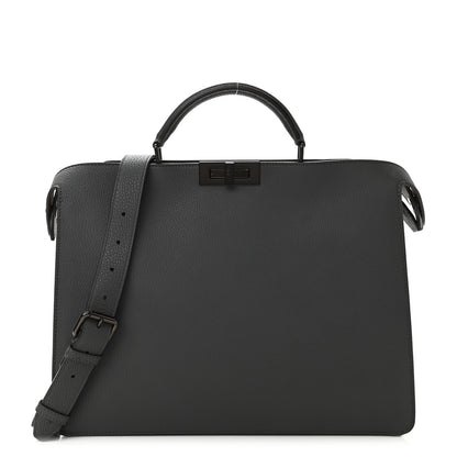 Fendi Cuoio Romano Vitello Cover Glazed Fabric Bi-Color FF 1974 Medium Peekaboo I SEE U Satchel Asfalto Praline Tobacco Moro 1 of 8