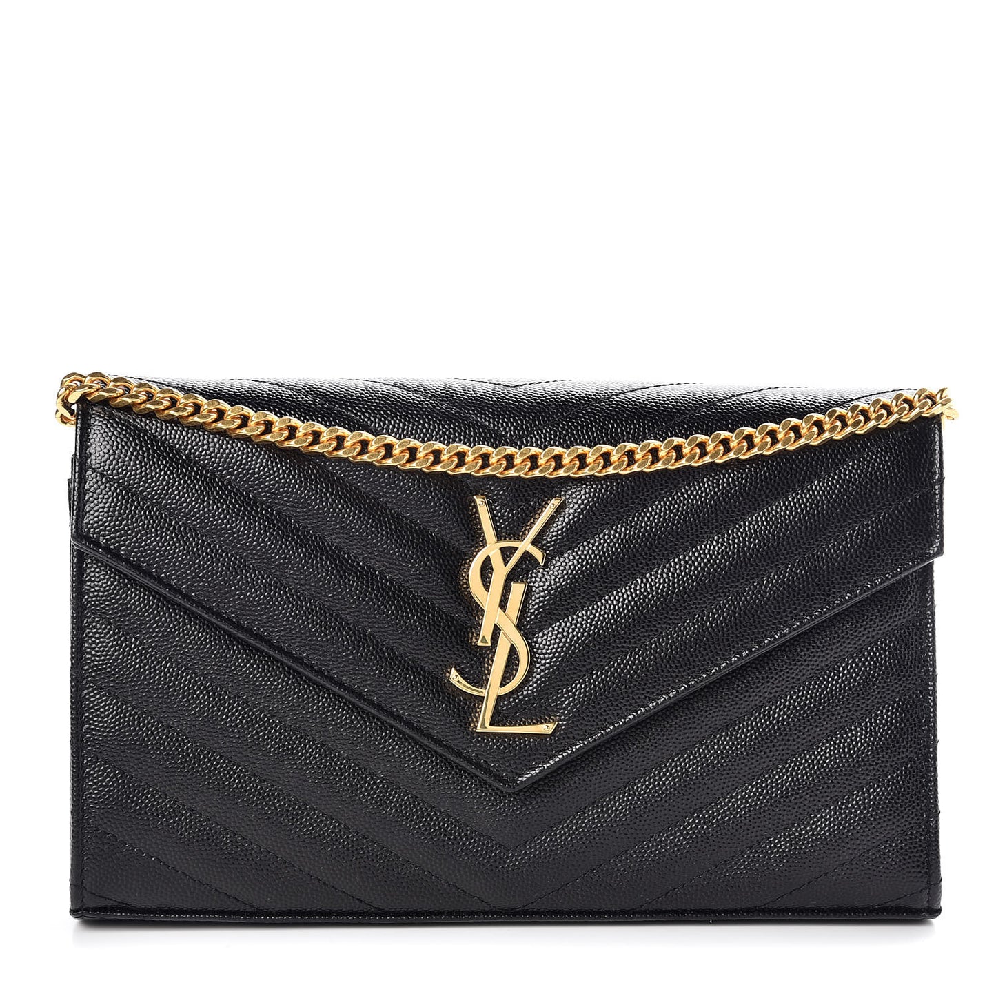 Grain De Poudre Matelasse Chevron Monogram Chain Wallet Black