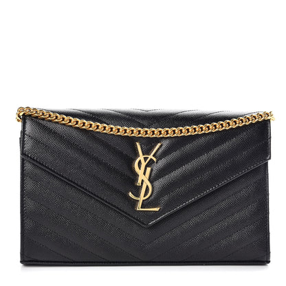 Saint Laurent Grain De Poudre Matelasse Chevron Monogram Chain Wallet Black 1 of 10
