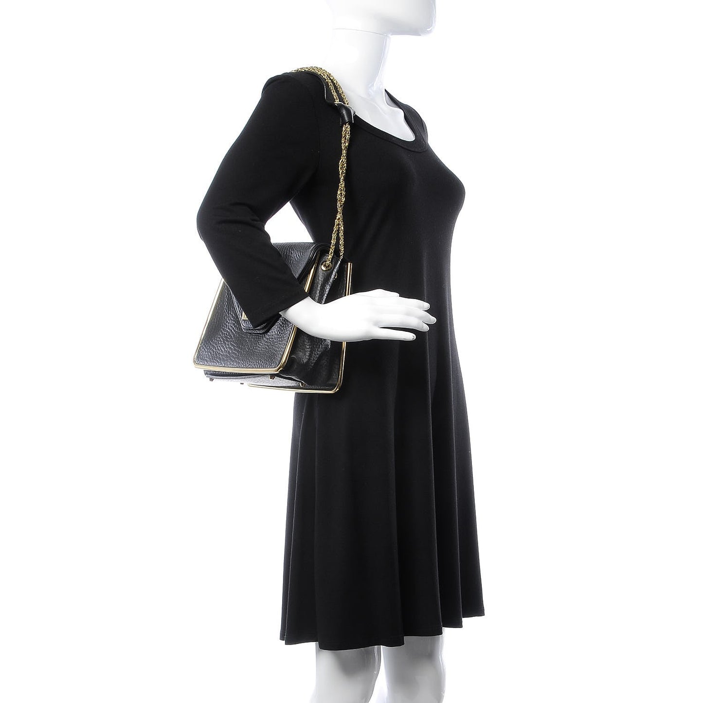 Grained Calfskin Medium Sally Flap Bag Black