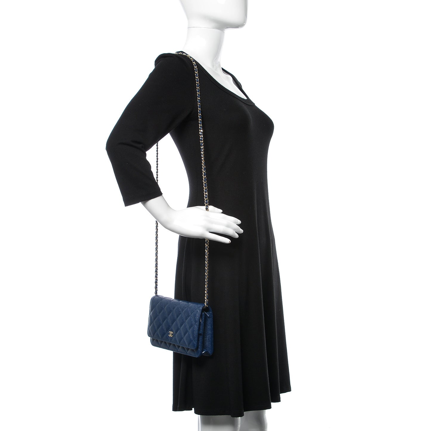 Caviar Quilted Wallet On Chain WOC Navy Blue