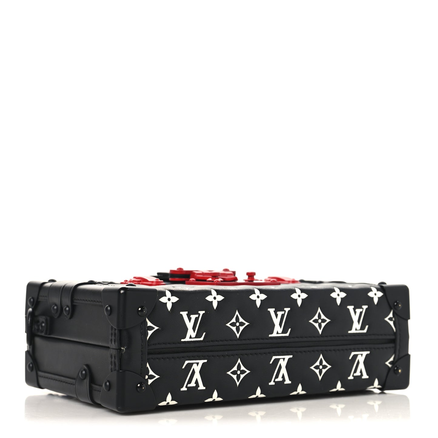 Lambskin Embossed Monogram Petite Malle Black Red