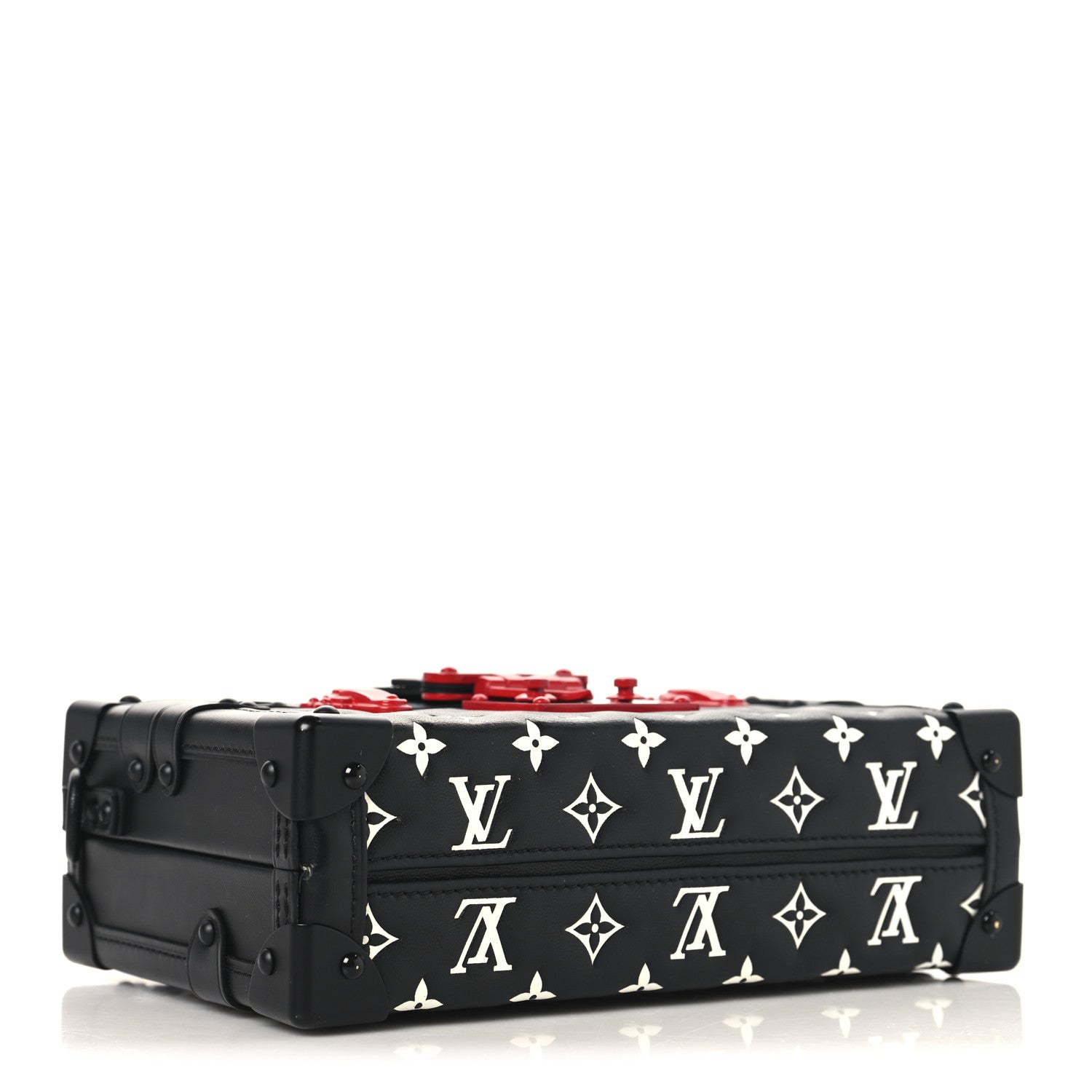 Louis Vuitton Lambskin Embossed Monogram Petite Malle Black Red 4 of 10