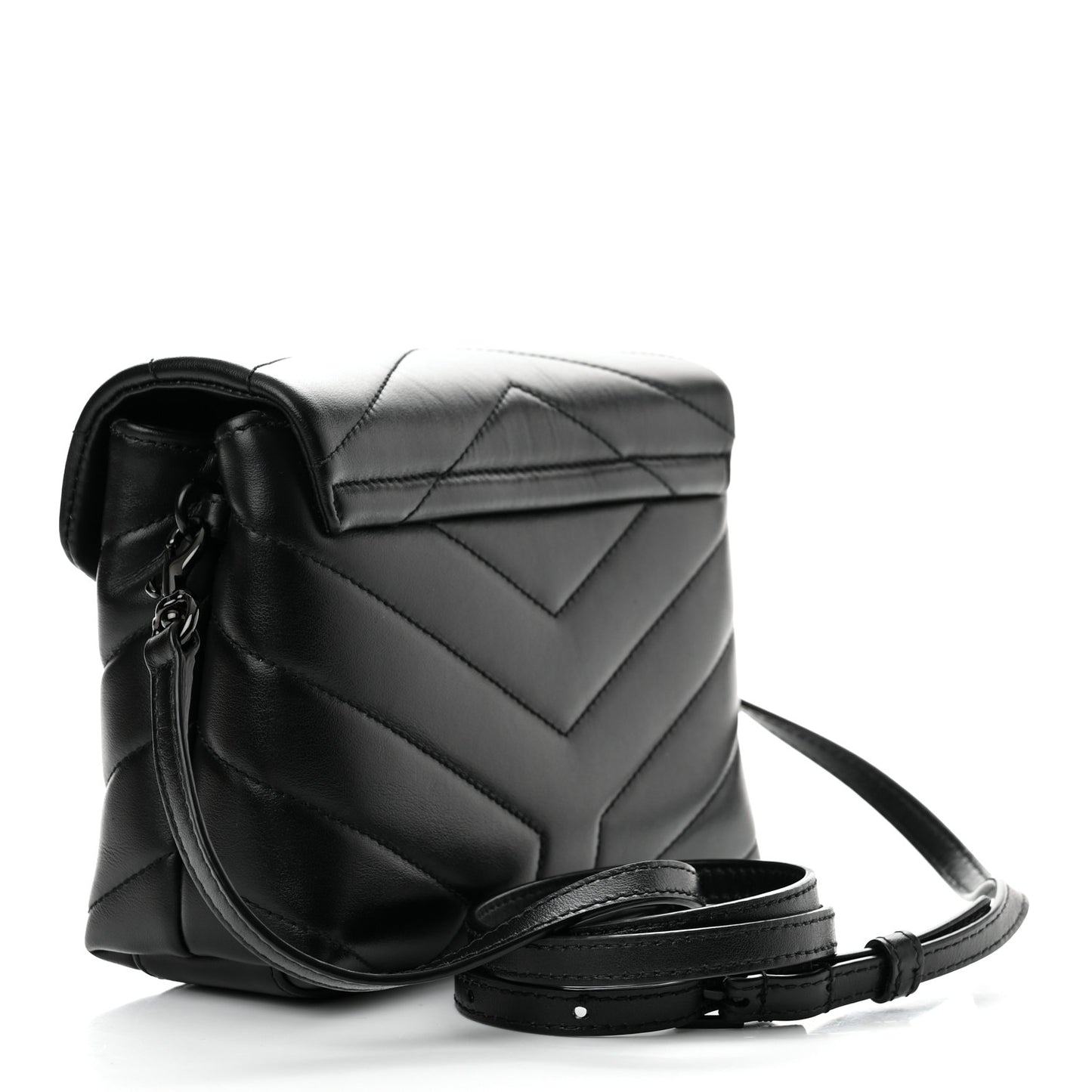 Calfskin Y Quilted Monogram Monochrome Toy Loulou Crossbody Bag Black