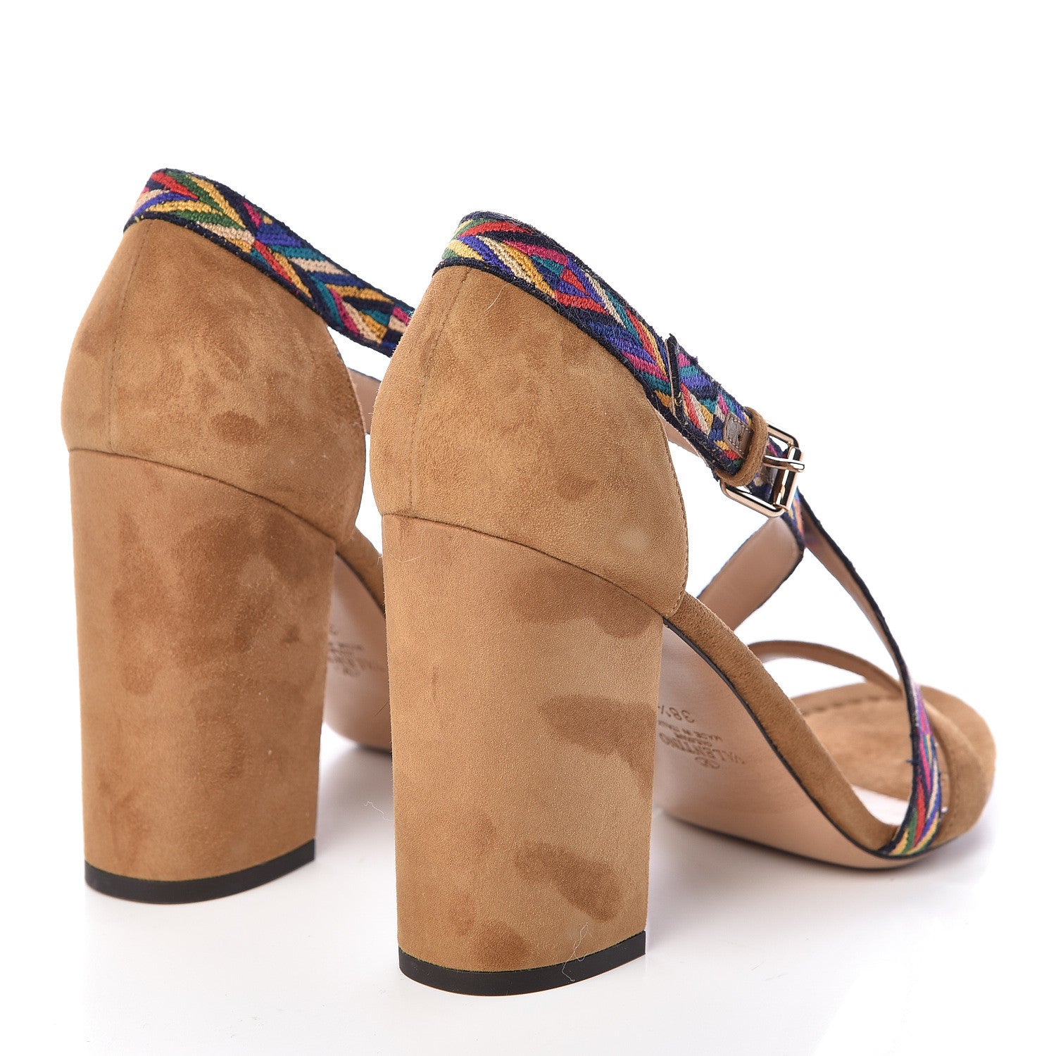 Valentino Garavani Suede Native Embroidered Strap Sandals 38.5 Beige 4 of 7