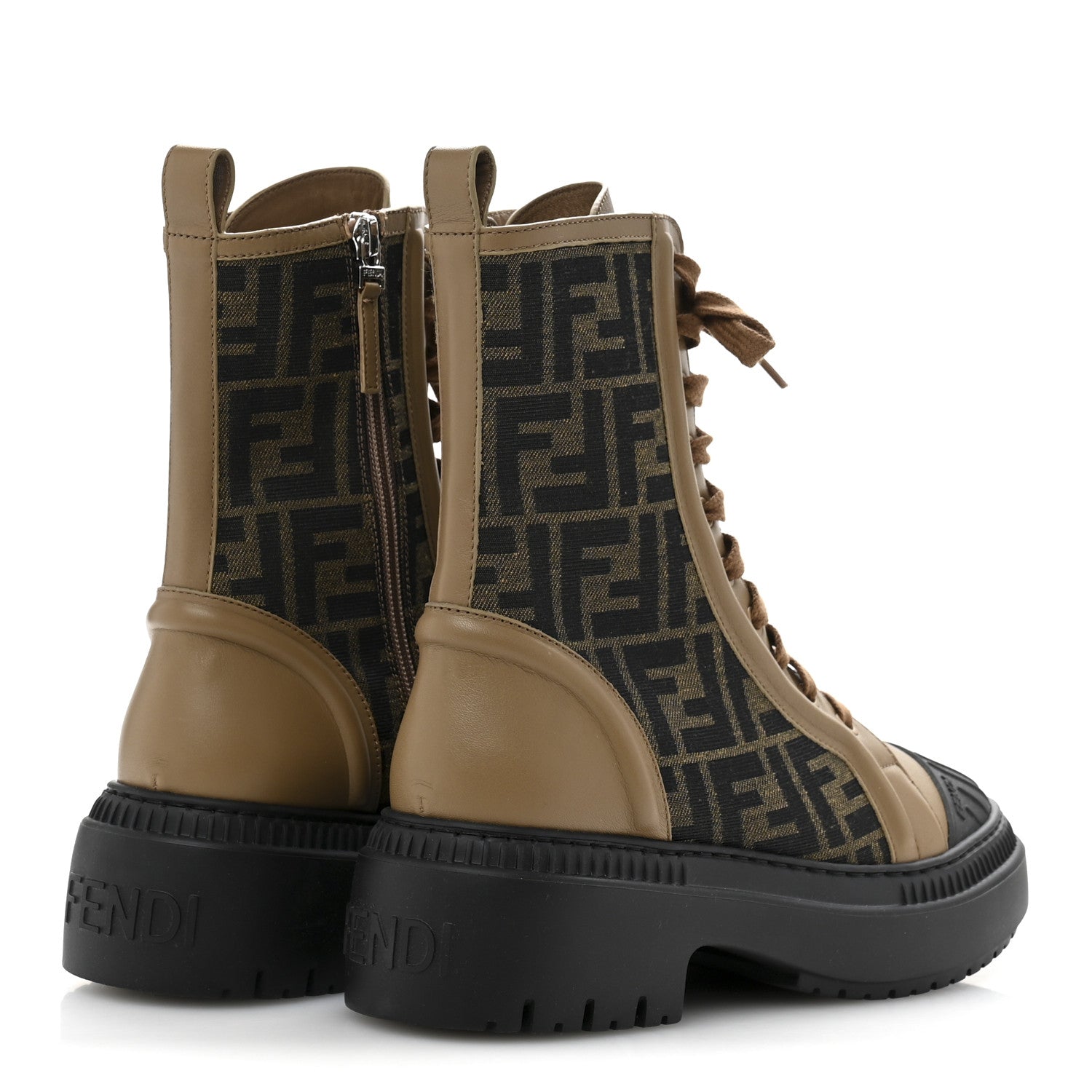 Fendi Fabric Jacquard Vitello FF Domino 50mm Biker Boots 38 Tobacco Black Sand 5 of 9