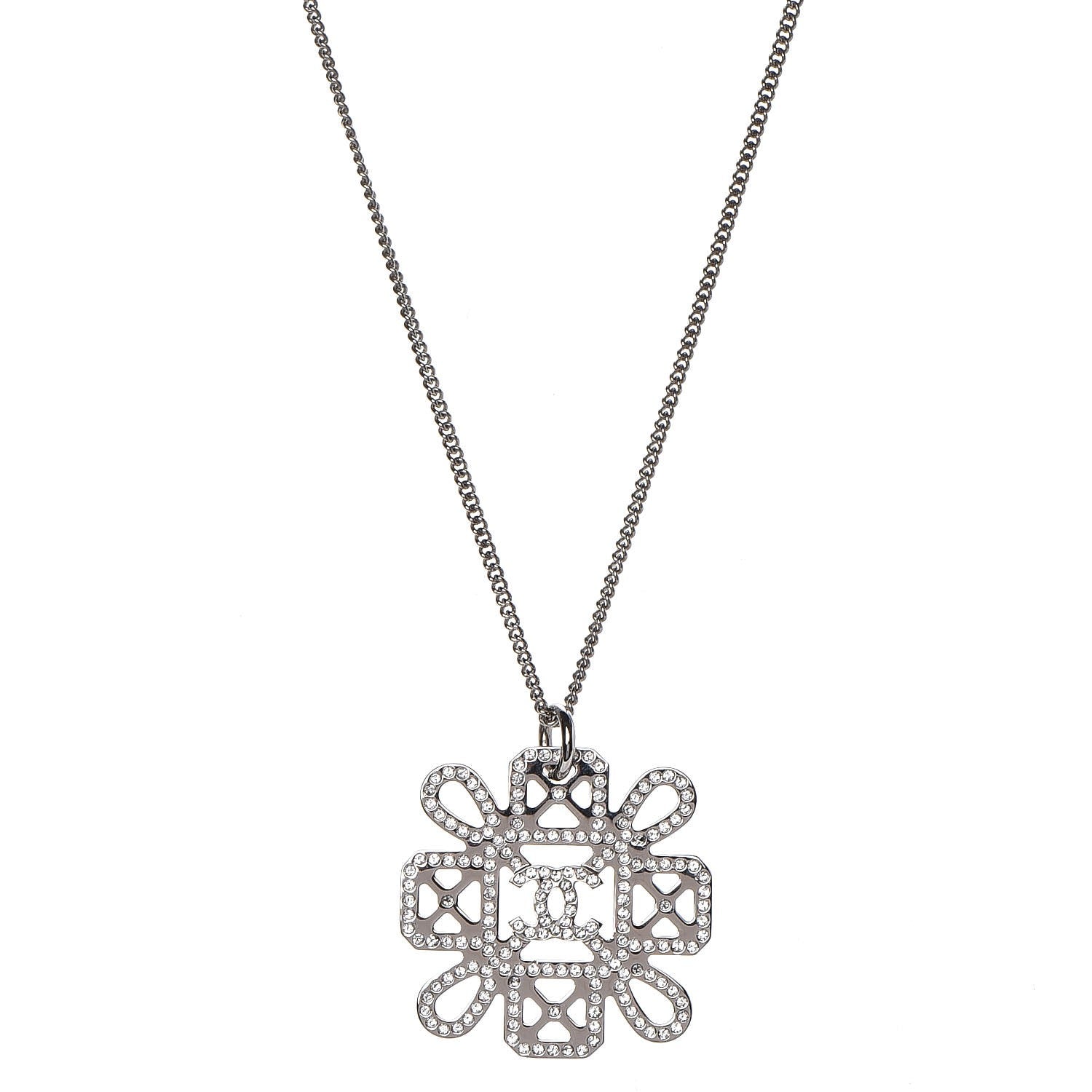 Chanel Crystal Strass Necklace Silver 1 of 6