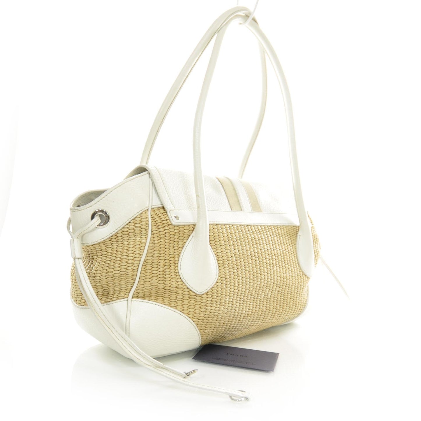 Straw Leather Antic Easy Foldover Pushlock Satchel White