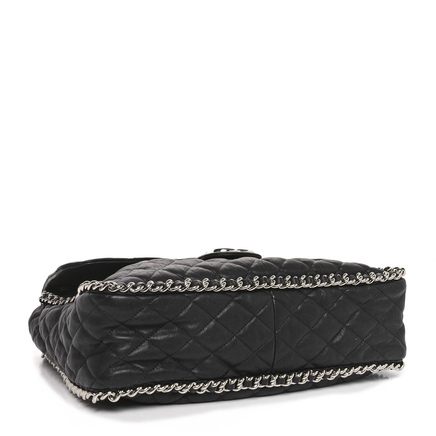 Washed Lambskin Quilted Maxi Chain Around Flap Black