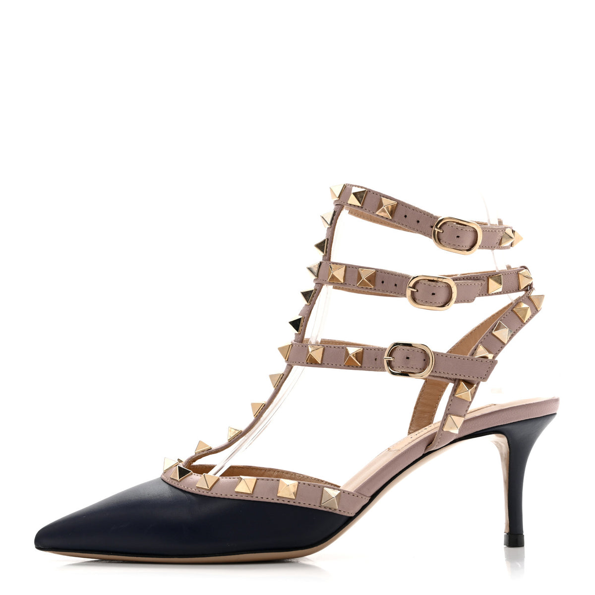 Calfskin Nappa Rockstud Ankle Strap 65mm Pumps 35.5 Indaco Poudre