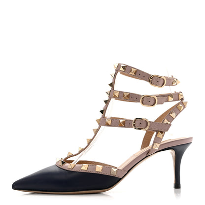 Valentino Garavani Calfskin Nappa Rockstud Ankle Strap 65mm Pumps 35.5 Indaco Poudre 1 of 10