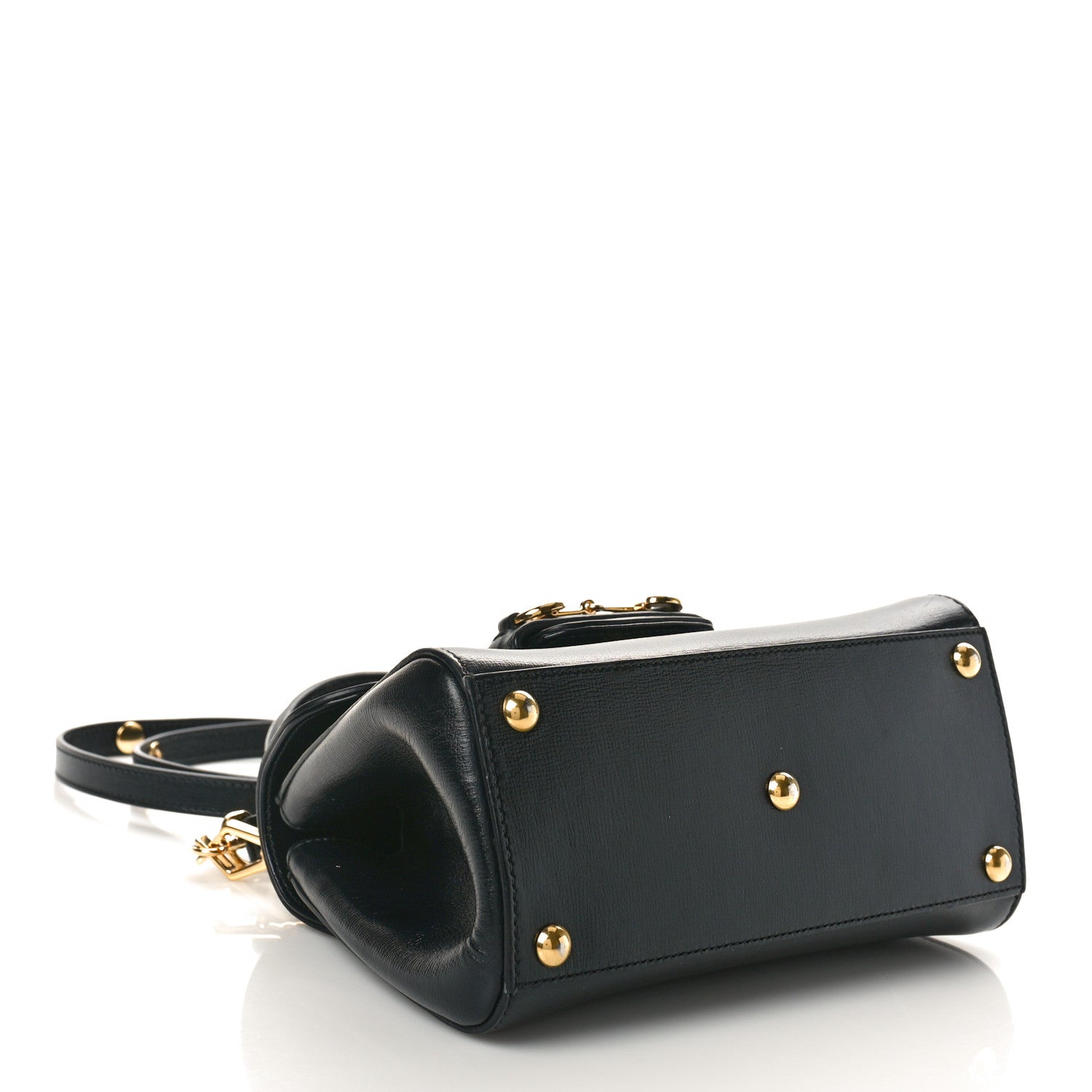 Gucci Glazed Textured Calfskin Mini Horsebit 1955 Top Handle Flap Bag Black 4 of 8