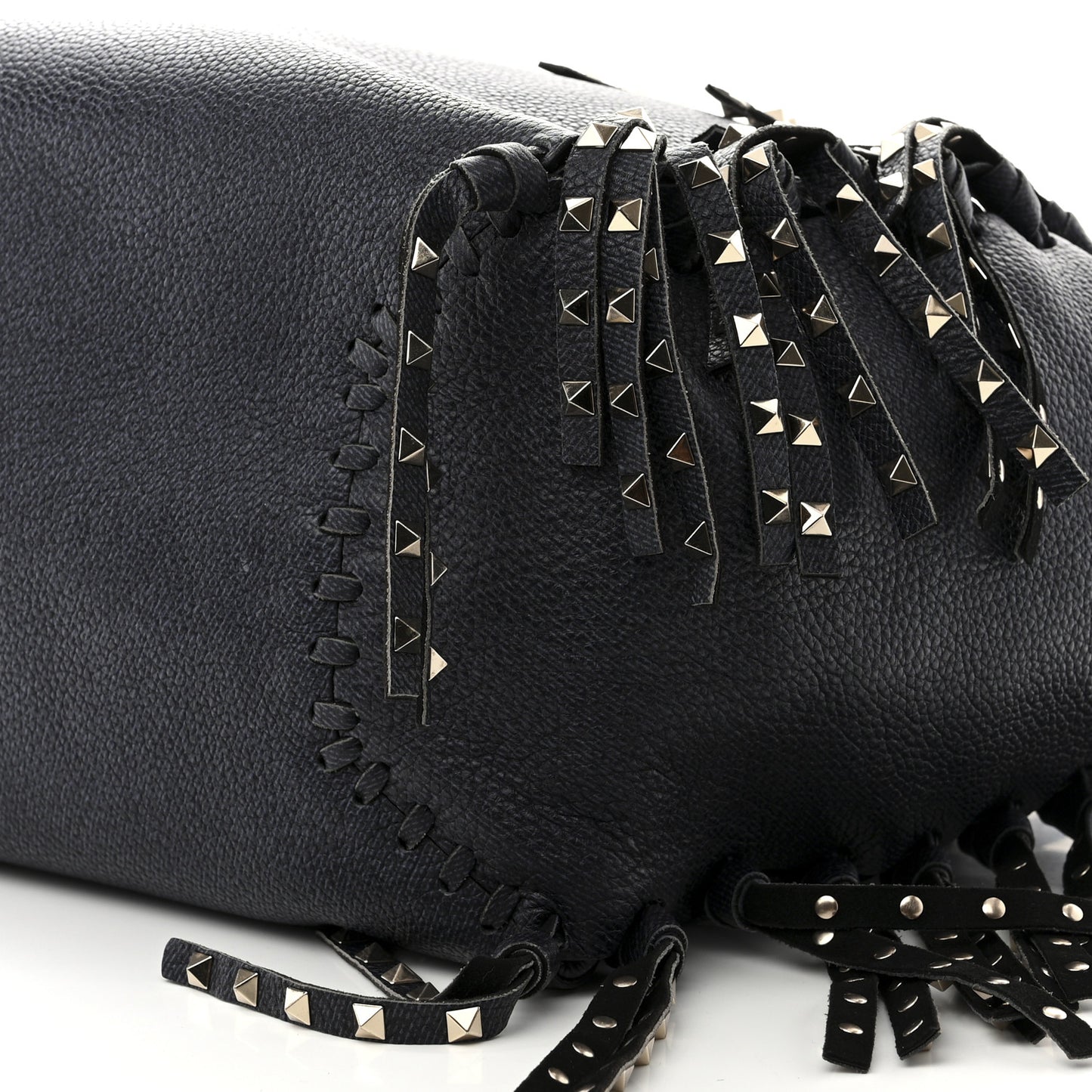 Grained Calfskin Rockstud C-Rockee Fringe Tote Deep Denim
