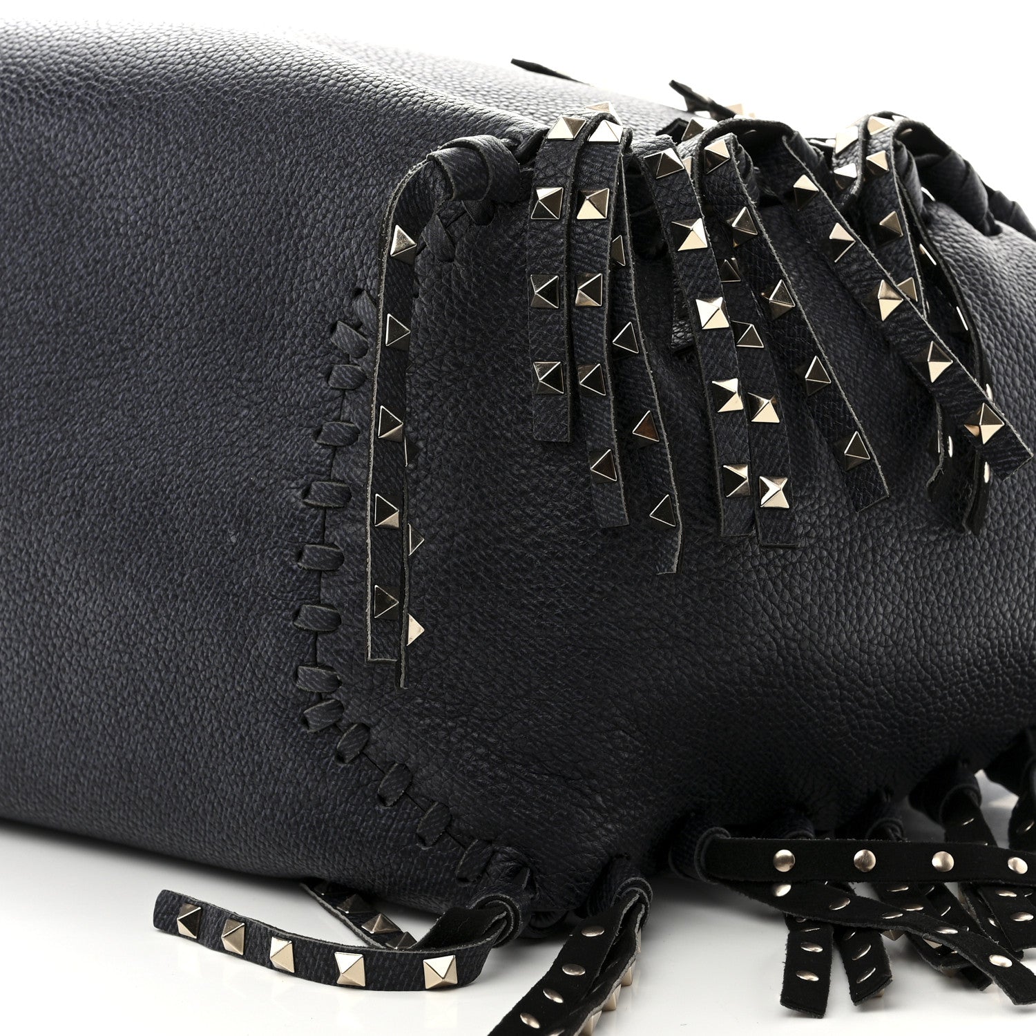 Valentino Garavani Grained Calfskin Rockstud C-Rockee Fringe Tote Deep Denim 9 of 9