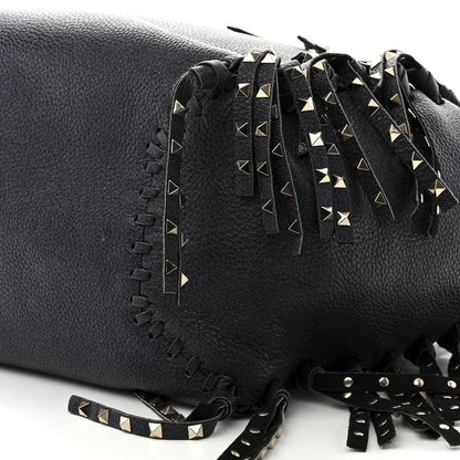 Valentino Garavani Grained Calfskin Rockstud C-Rockee Fringe Tote Deep Denim 9 of 9