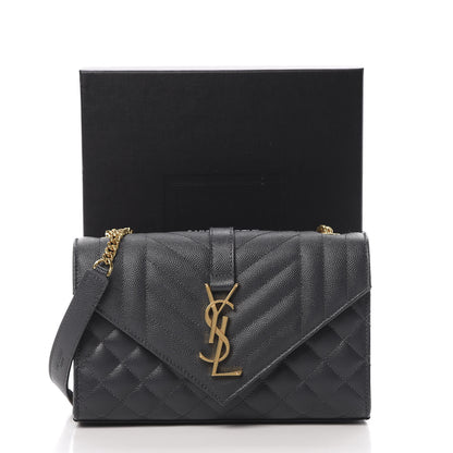 Saint Laurent Grain De Poudre Textured Mixed Matelasse Triquilt Small Monogram Satchel Dark Smoke 12 of 12