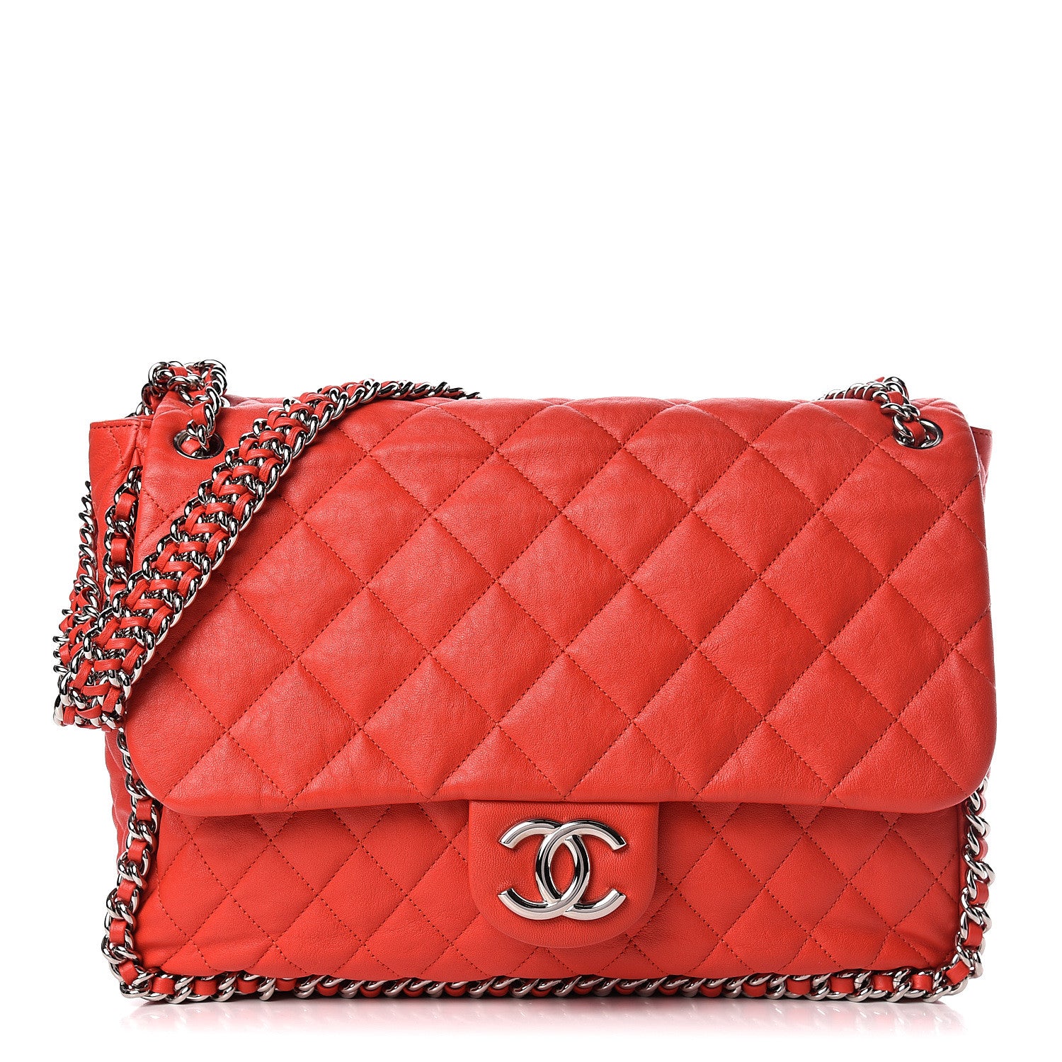 Chanel Washed Lambskin Quilted Maxi Chain Around Flap Red 1 of 11