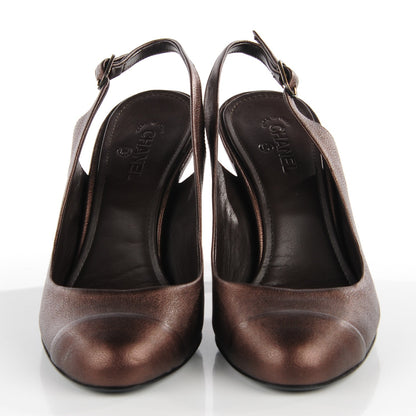Chanel Metallic Lambskin Cap Toe Slingback Pumps 38 Brown 2 of 7