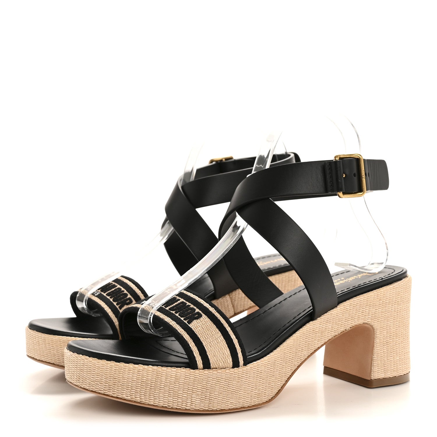 Christian Dior Calfskin Raffia Embroidered Dway Platform Sandals 39 Black 4 of 9