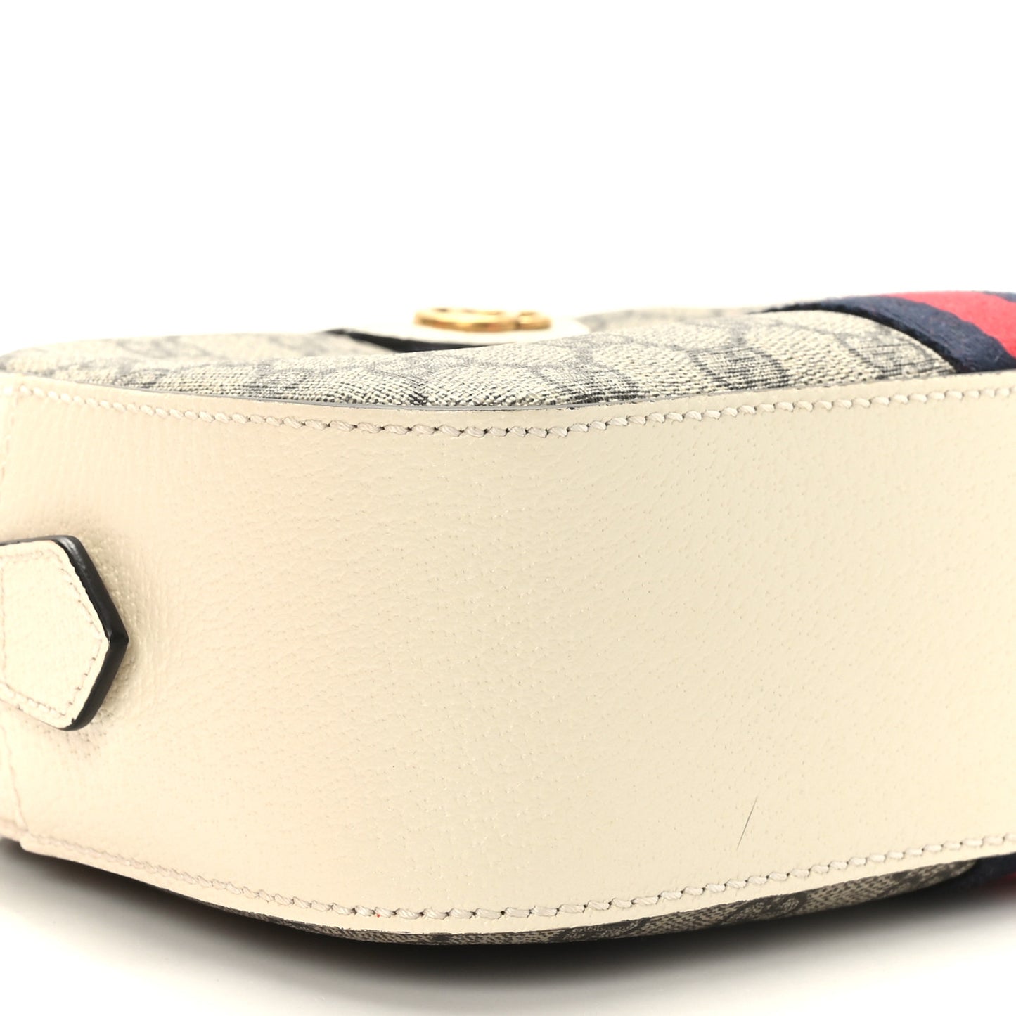 GG Supreme Monogram Textured Calfskin Web Small Ophidia Camera Bag Beige Ebony Mystic White