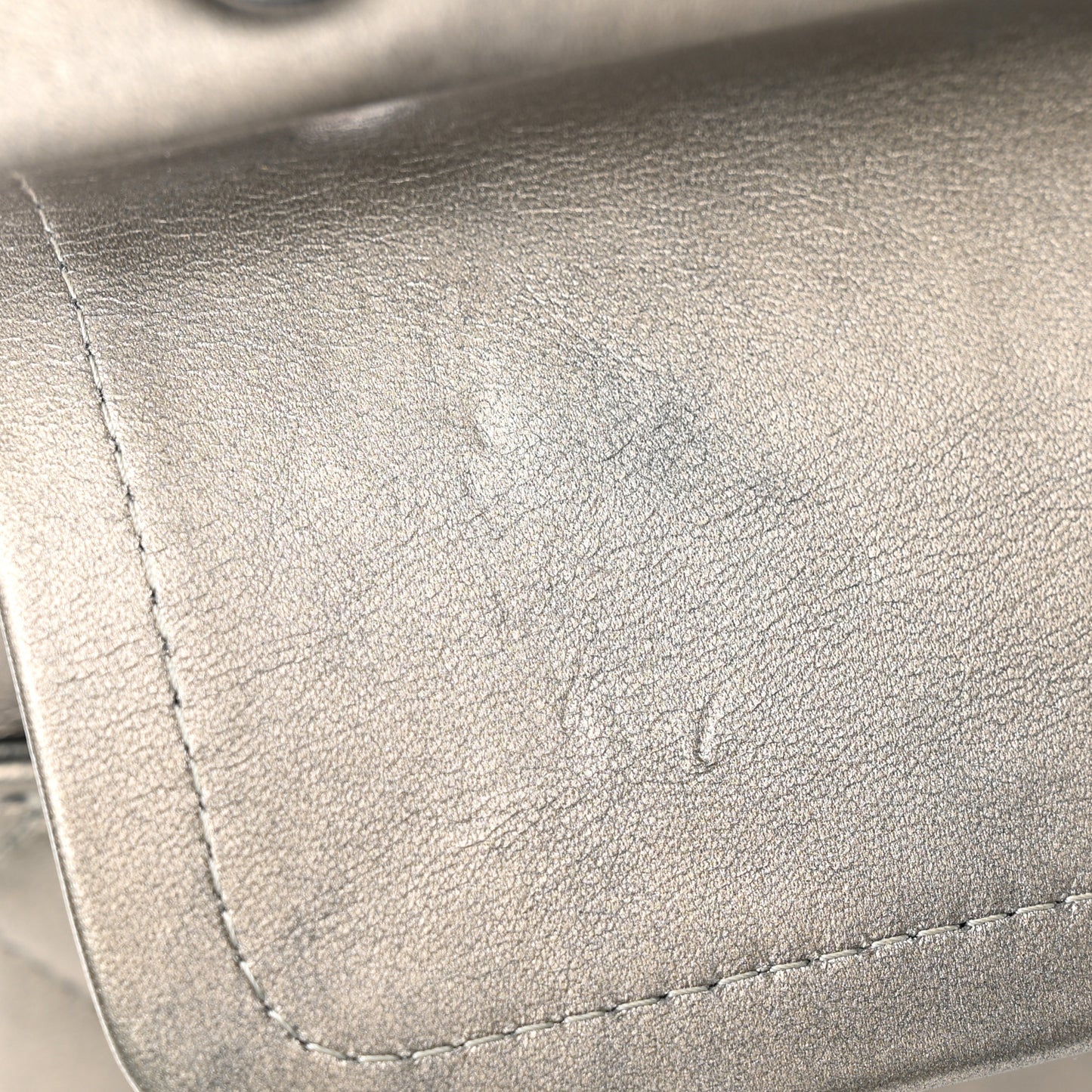 Metallic Calfskin Quilted Medium Double Flap Ruthenium