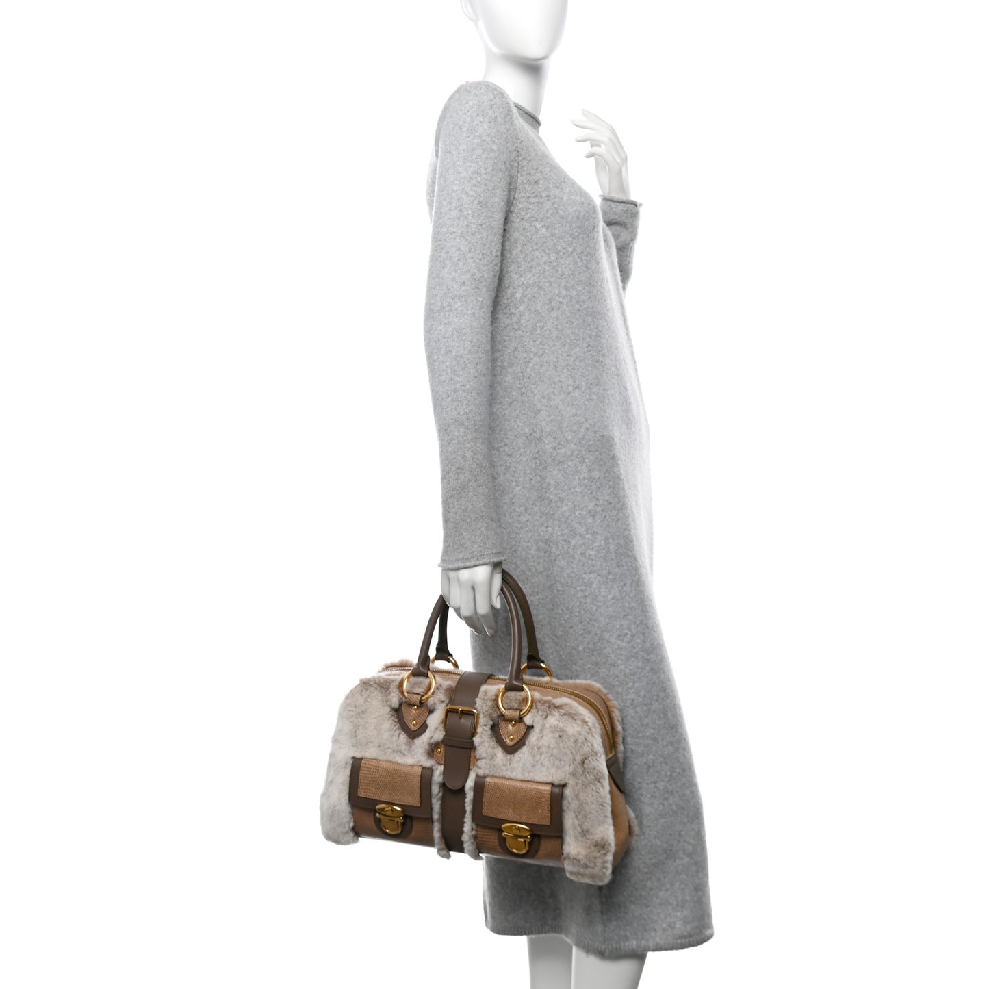 Chinchilla Fur Lizard Venetia Satchel Streak