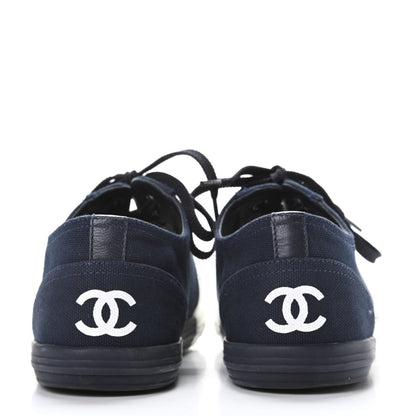 Chanel Canvas Womens Sneakers 38 Navy White 6 of 9