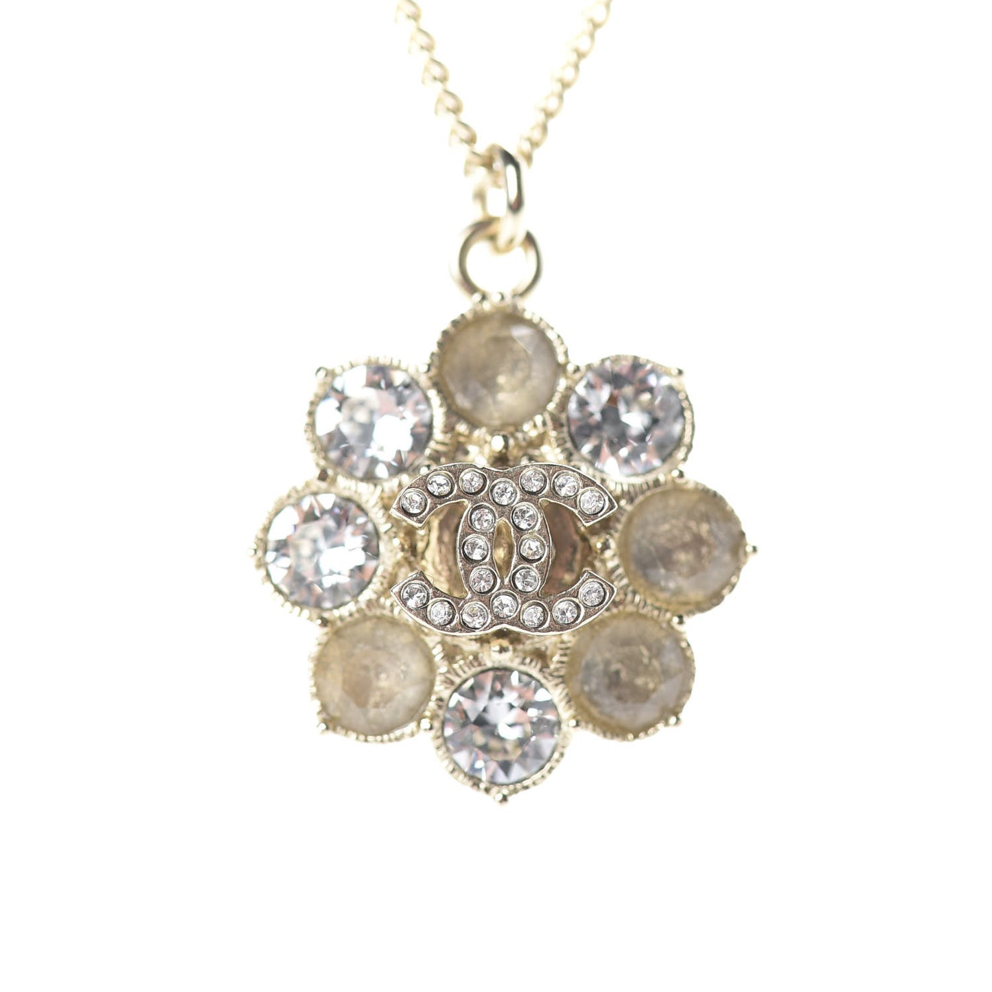 Crystal CC Flower Pendant Necklace Gold