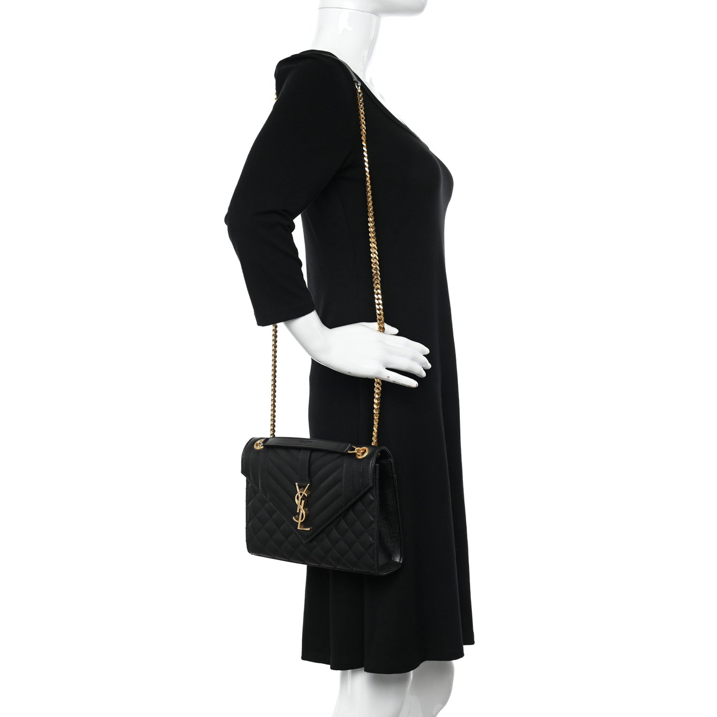 Grain De Poudre Textured Mixed Matelasse Triquilt Medium Monogram Satchel Black